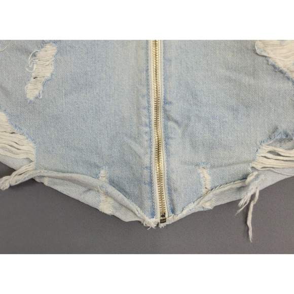Carmar Distress Mini Jean Skirt Womens 23 Blue Denim Pockets Full Zip Grunge - Picture 6 of 13
